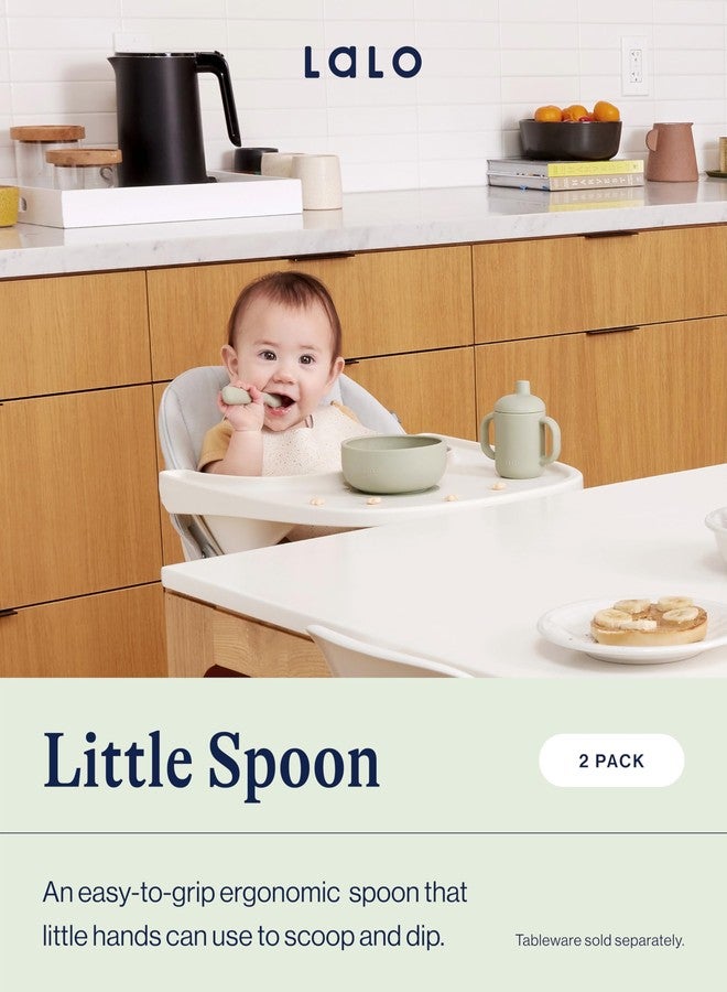 Lalo Little Spoon Set - 2 Piece Baby Spoons Set for Infants & Babies - Made From Food Grade Silicone Dishwasher Safe - Baby Feeding Essentials for Early Stage Mealtime - Sage - Image 2